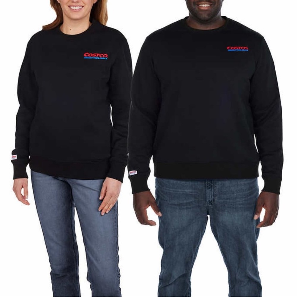 Costco Wholesale Black Unisex Embroidered Logo Fleece Crewneck Sweatshirt S/XS